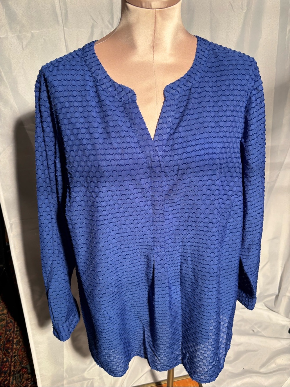 Talbots Women's Textured Split-Neck Blouse - Blue